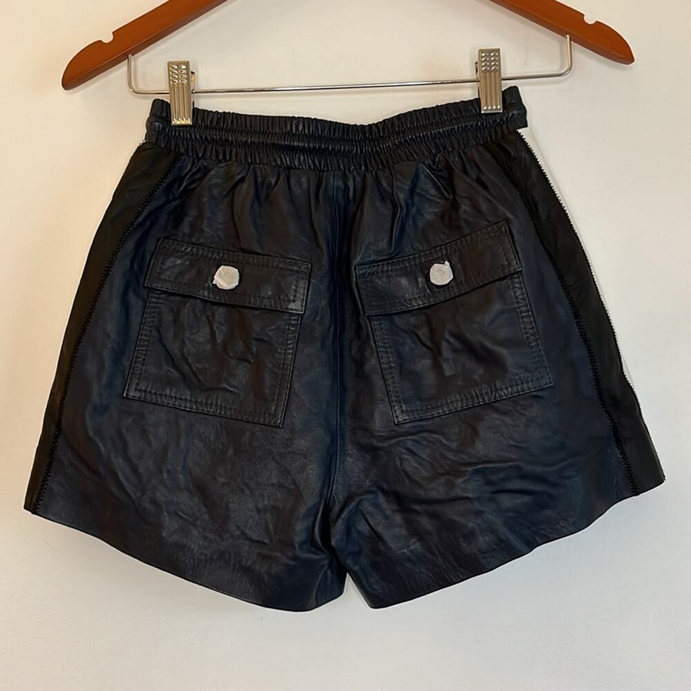 Jonathan Simkhai Leather Shorts w/ Stipe Size XS Black White Pull-On NWOT - Picture 2 of 8